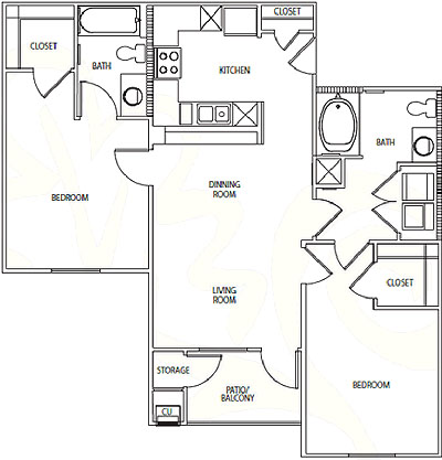 Two Bedroom / Two Bath - 980 Sq. Ft.*